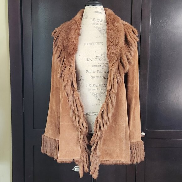 Raffaelo Fringe Suede Leather and Fur Jacket Size X Large - Picture 1 of 13